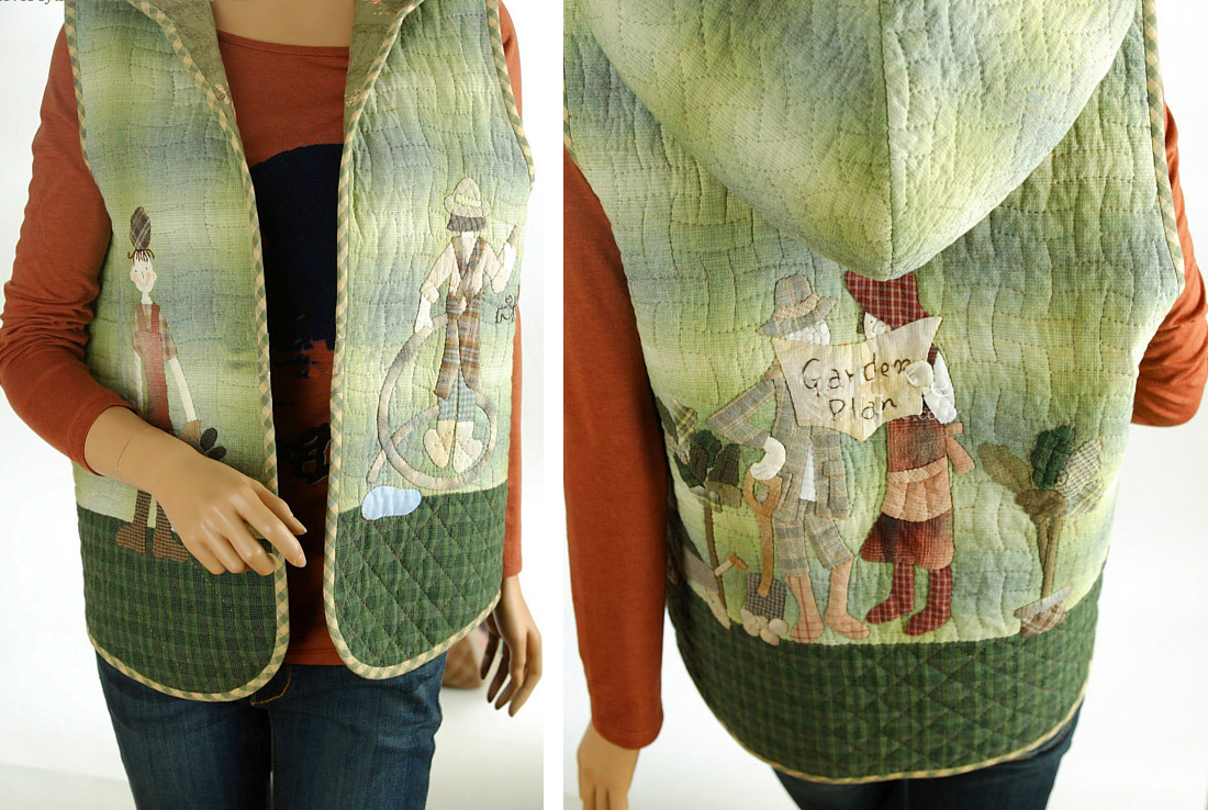 Warm quilted vest with application of tissue. We sew yourself. Теплый стеганный жилет с аппликацией из ткани. Шьем сами.