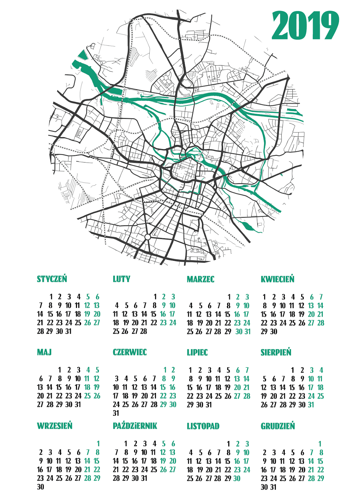 Kalendarz 2018 plan miasta Wrocław