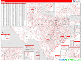 Texas Zip Code & Cities Wall Map