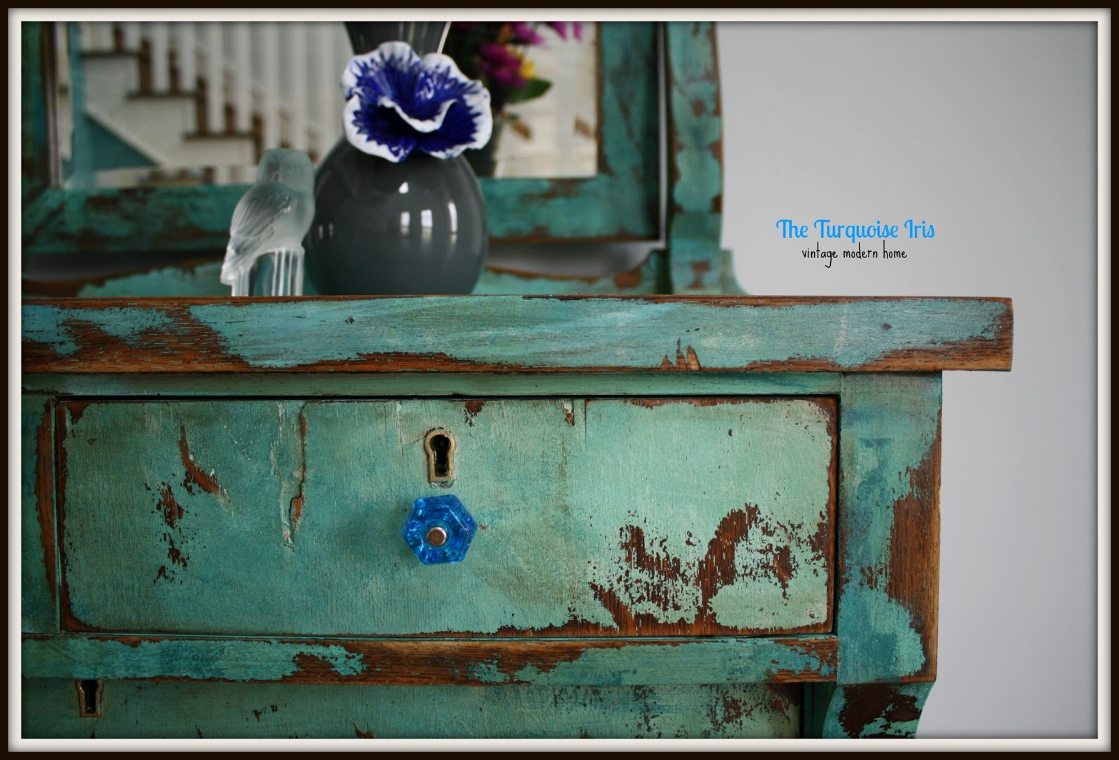 The Turquoise Iris Furniture Art Turquoise Heavily Distressed