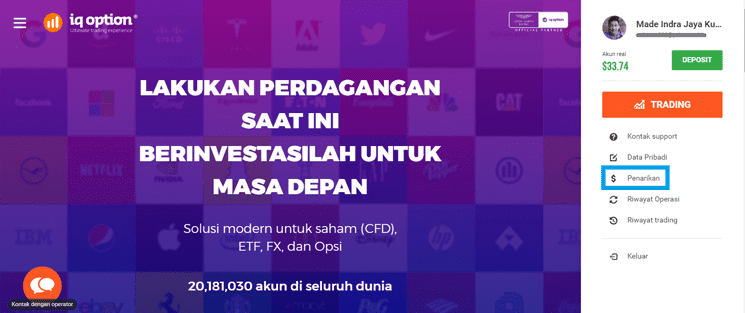 step 1 cara penarikan uang iq option