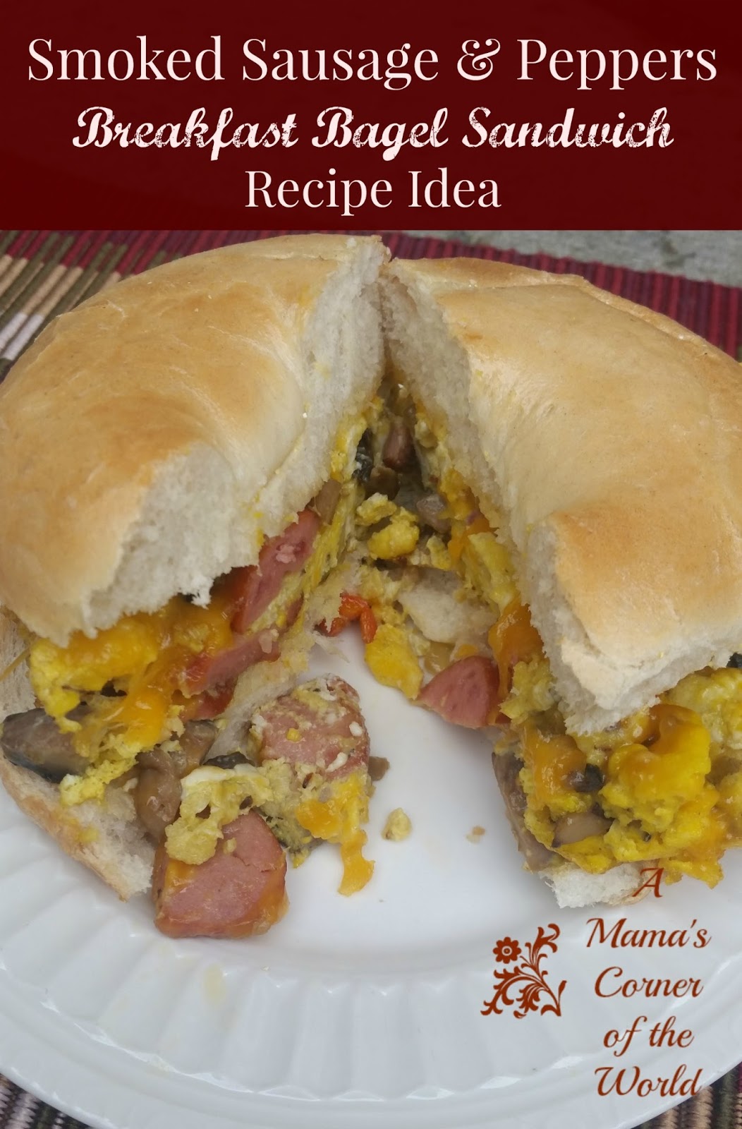 Smoked Sausage & Peppers Breakfast Bagel Recipe Idea A Mama's Corner