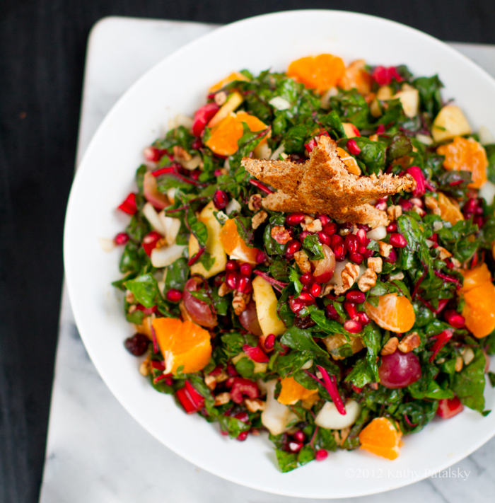 Christmas Tree Salad. Pomegranate. Pecans. Raw Chard. Vegan Recipe
