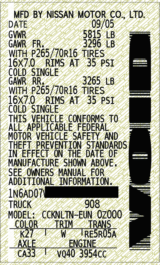 Replacement VIN (vehicle identification number) Stickers LOOKING FOR A