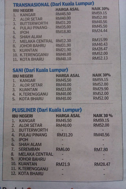 Senarai Harga Tiket Bas Selepas Kenaikan 30 Sempena Hari ...