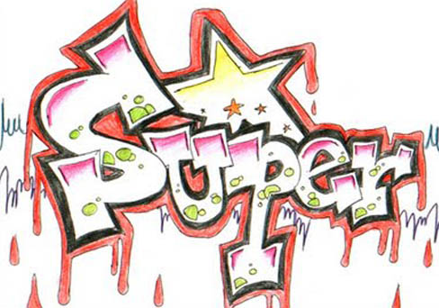 Super Star Graffiti On Paper Blood Splash Effects
 Graffiti Star Designs
