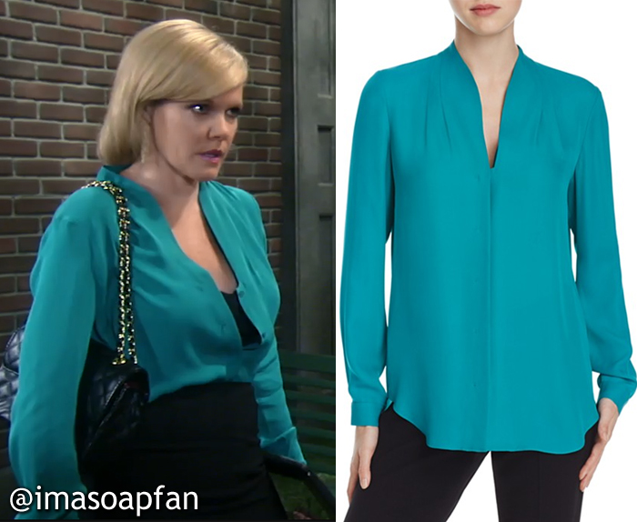 Ava Jerome's Teal Silk Blouse - General Hospital, Season 54, Episode 09/02/16 