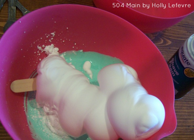 Add shaving cream to glue in this step