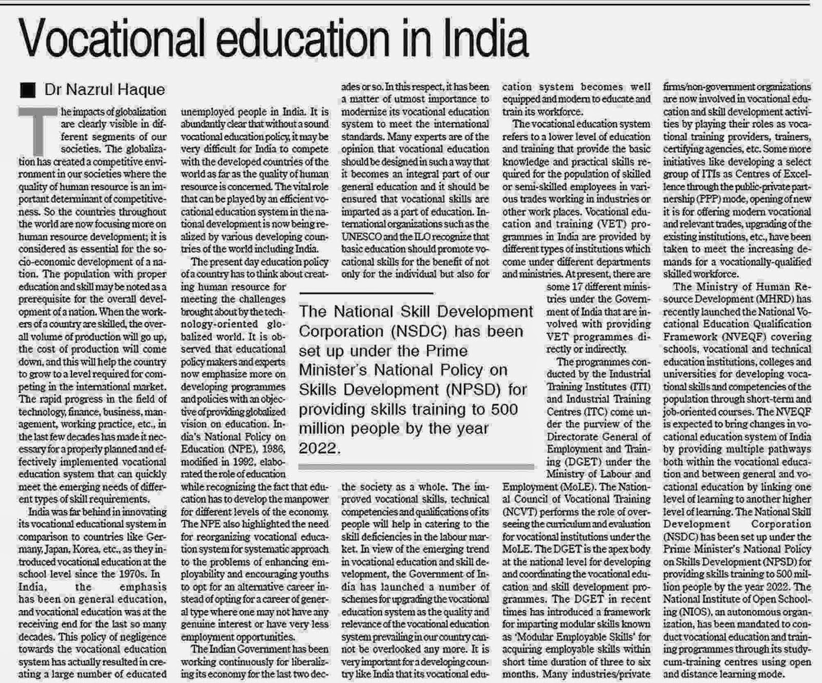 Vocational Education Article