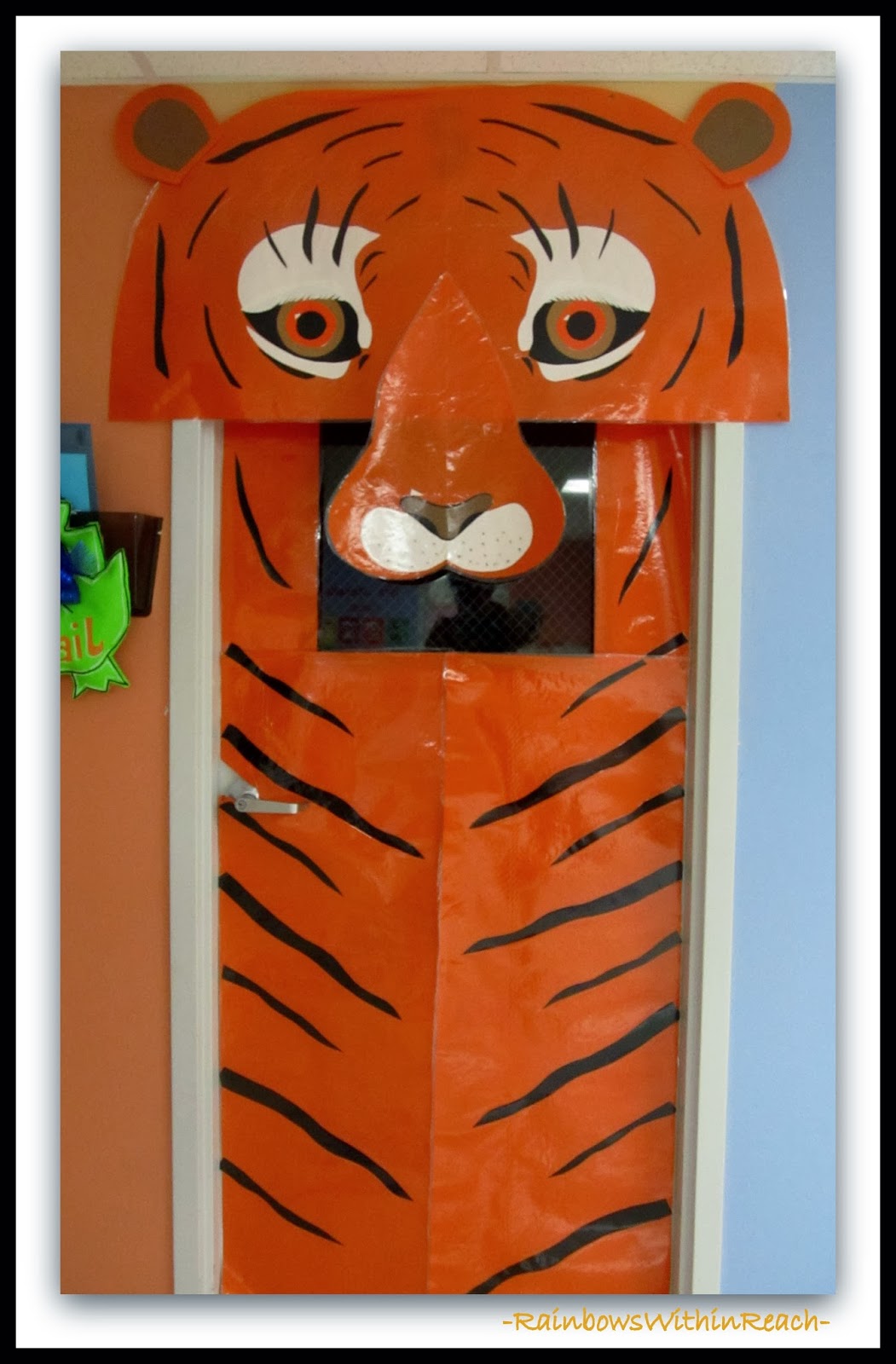 Decorated Classroom Door with Tiger Theme via RainbowsWithinReach