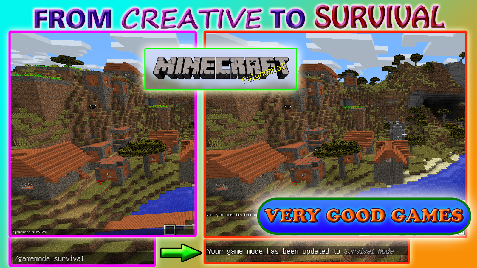 Minecraft tutorial about jumping into the Survival mode from Creative by a chat command