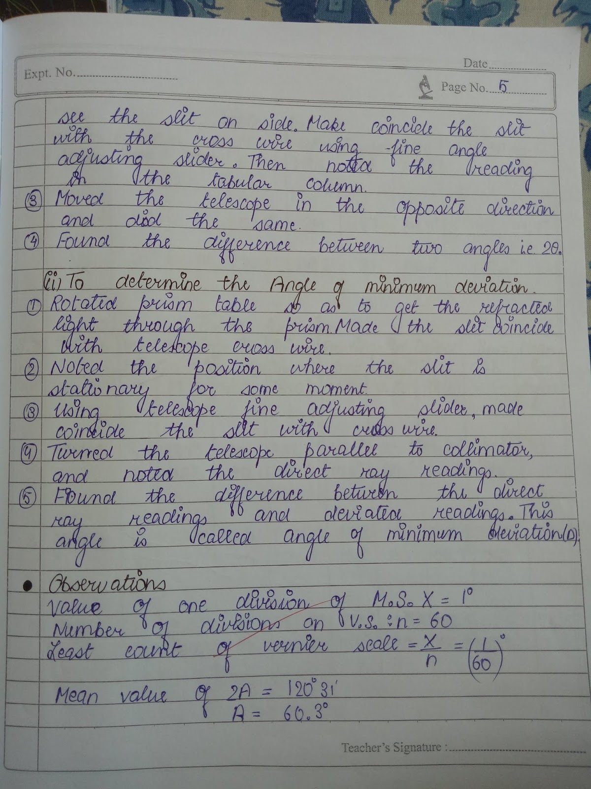 Dispersive power of prism using spectrometer.