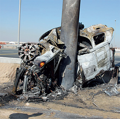 Range rover accident at Dubai Bypass Road on 19jan2013