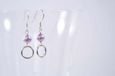 mauve pearl and sterling silver ring drop earrings