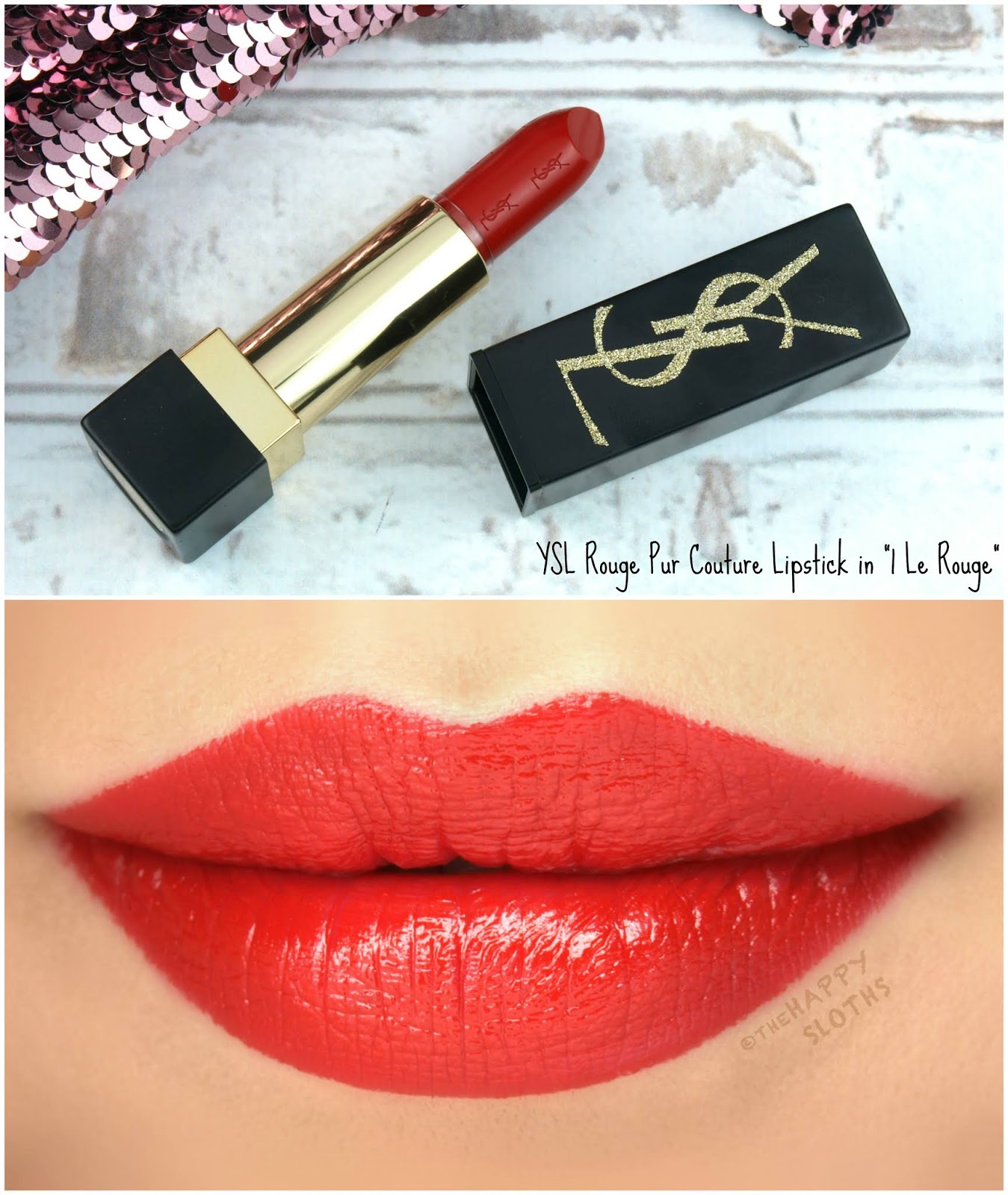 Yves Saint Laurent YSL | Holiday 2018 Gold Attraction Edition Rouge Pur Couture Lipstick in "1 Le Rouge": Review and Swatches