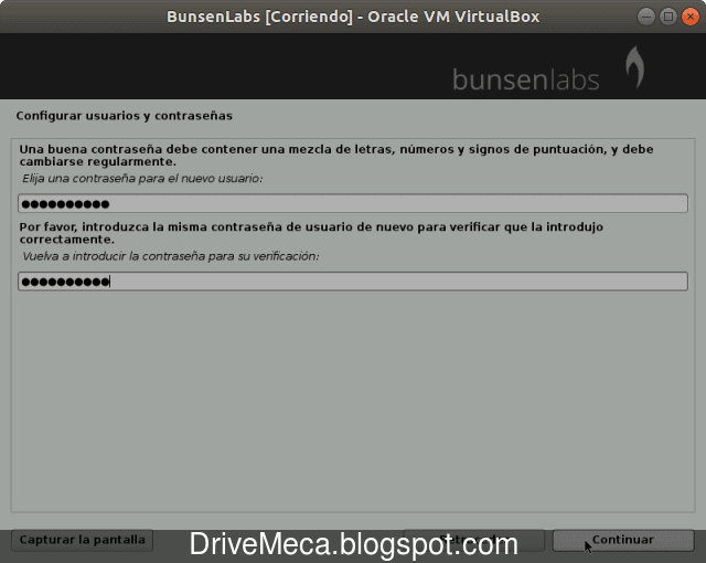 Escribimos la contraseña a usar Escribimos la contraseña a usar