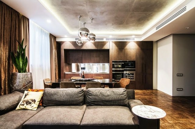 Modern two bedroom apartment with furniture in natural colors