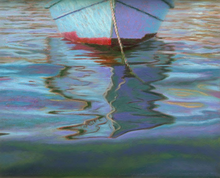 Pastel Painting Reflecting Boat Seascape Painting