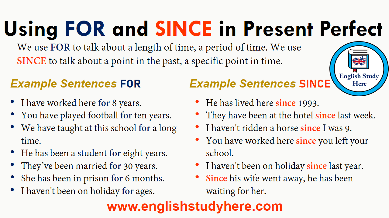 How long past perfect. Since for present perfect. Present perfect since for правило. For since правило. Грамматика for since.