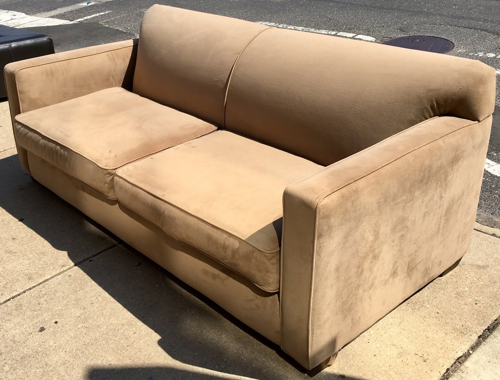 beige microfiber and faux leather sofa