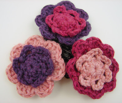 crochet, flowers, clips, hair, baby, girls, barrette, pink, hot pink, purple