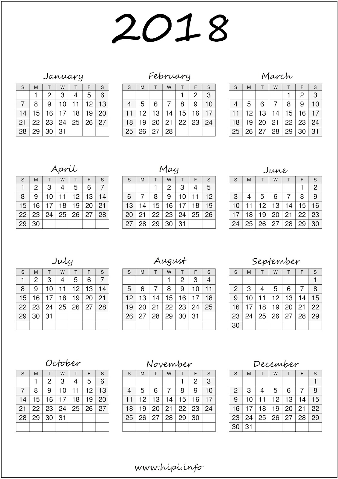 2018 Monthly Calendar Printable Calendar 2018 Monthly Calendar Printable Calendar