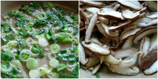 spring onion and shiitake mushrooms