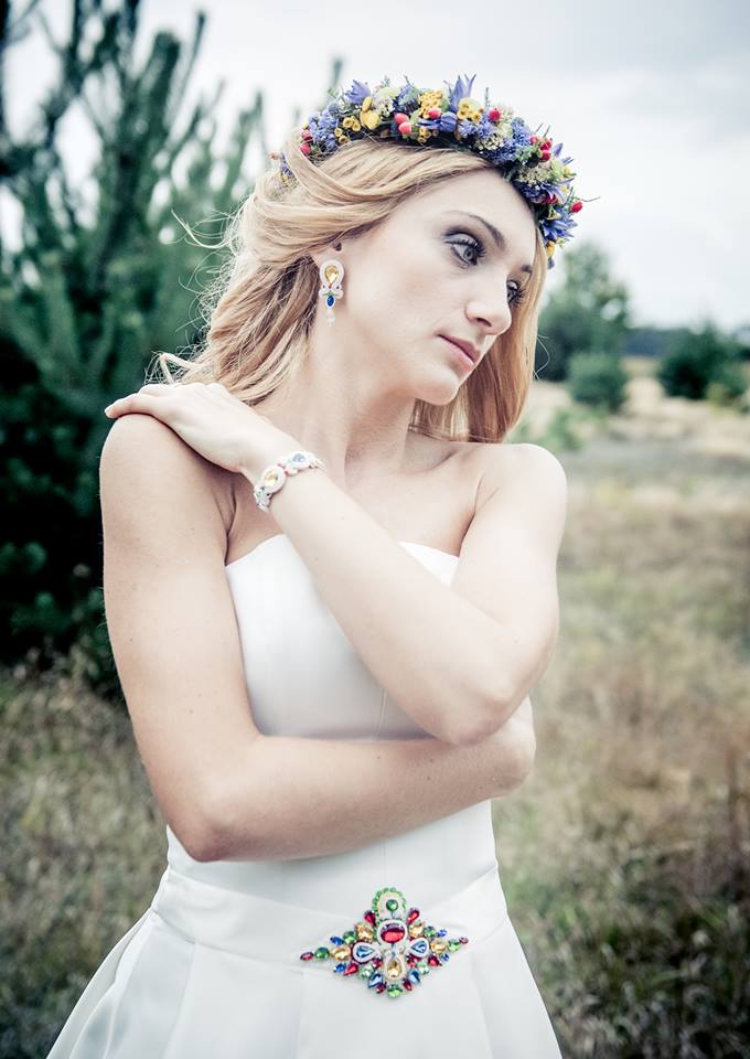 Biżuteria ślubna w stylu folk - komplet ślubny sutasz "Say YES"