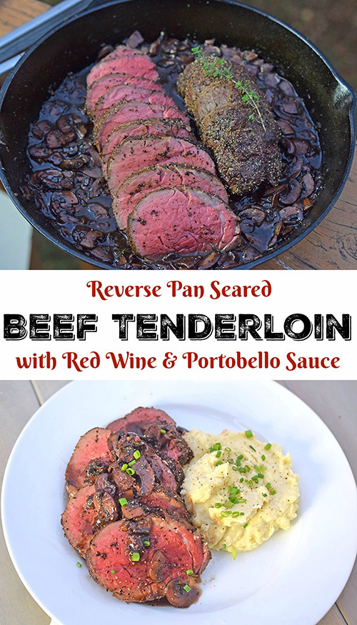 Peppered Beef Tenderloin with Red Wine Portobello Sauce