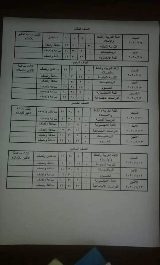 جدول امتحانات محافظة القاهرة 2020 الترم الأول