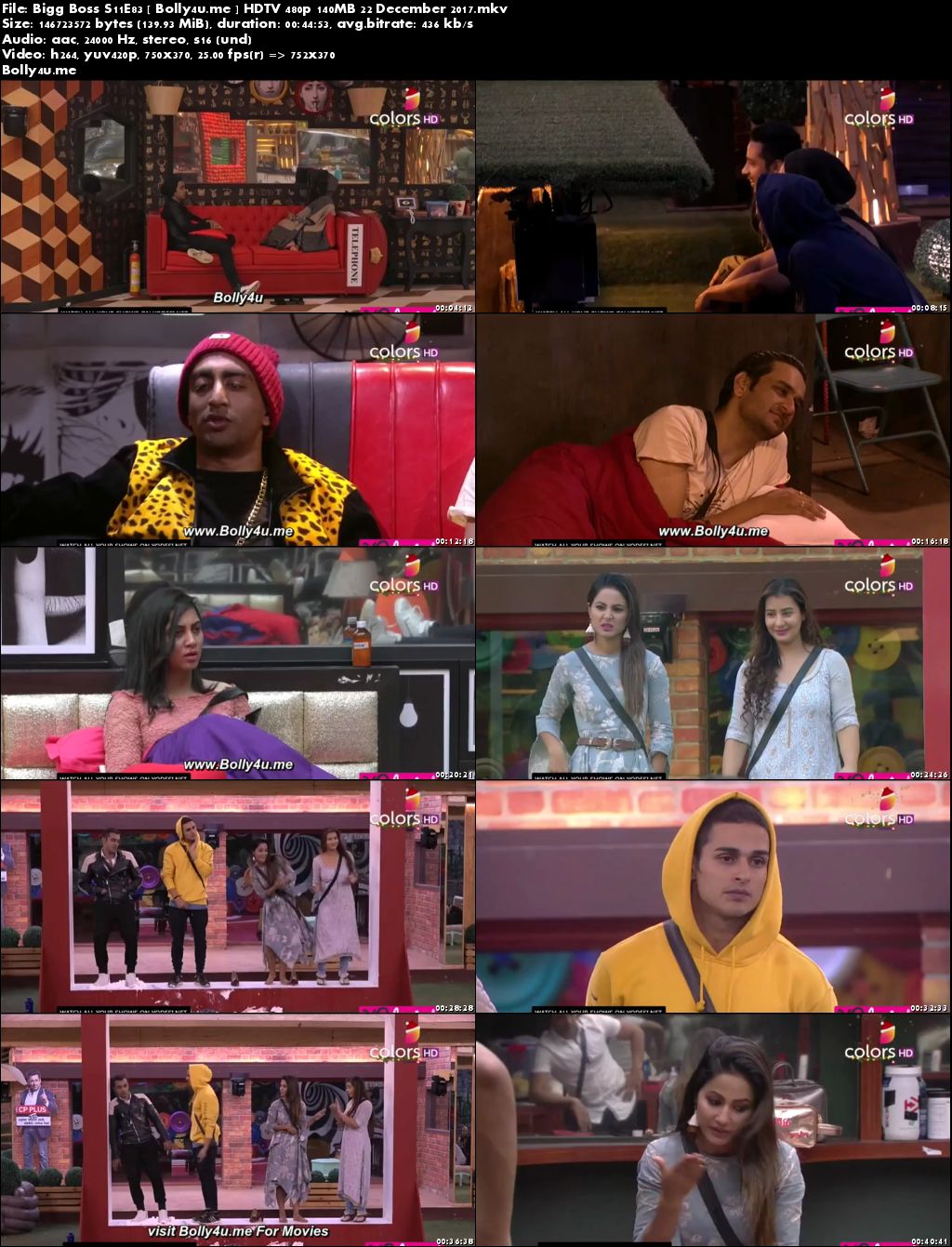 Bigg Boss S11E83 HDTV 480p 140MB 22 Dec 2017 Download