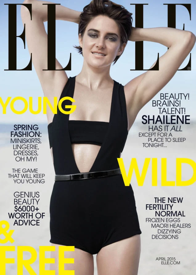Shailene Woodley covers Elle April 2015 in a Balmain bodysuit