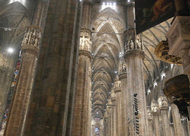 Pillars columns of the Duomo Cathedral Milan, Italy