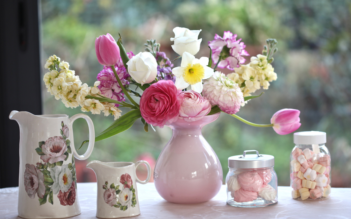 Bouquet of Flowers Beautiful Pink Vases HD Wallpaper | HD Nature Wallpapers