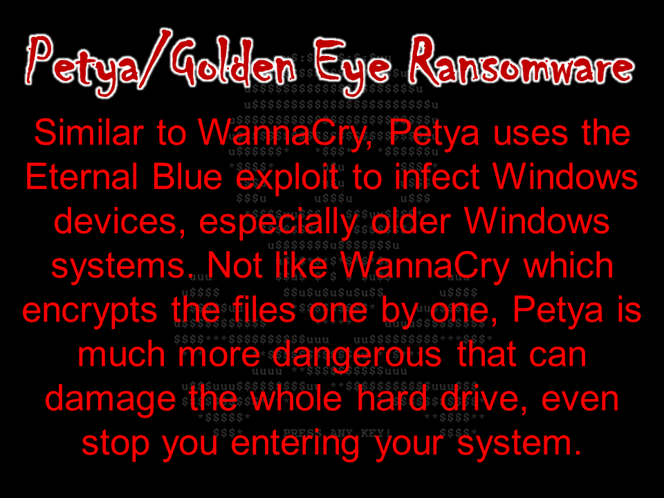 After Wannacry attack recently  a new strain of ransomware broke out. Many organizations in Europe and the US have been targeted  by the new ransomware called Petya/GoldenEye. It spreads in a sweep across the world and is infecting big companies and corporations in Turkey, Lithuania and others.   What you need to know about Petya/GoldenEye and how to prevent the attack?  What Is Petya/GoldenEye?   How Does Petya Attack Work?  While Petya is trying to infect a computer, Blue Screen of Death can be a signal, then the system will reboot by force to finish the encryption. This can be ignored easily as the process looks like Windows scanning and repairing the system itself. Once the reboot finished, the computer is encrypted and a note will pop up to alert the user to pay the ransom.   Now, the next question is what should you do to stay secure?  Though this attack is massively targets companies and corporations, it's important that you stay vigilant and aware too.     *To disable WMI service click here.   *to disable SMBv1 click here.     The best way to prevent an attack is to be aware of it. You can install PC protection program on your unit to help secure your system from a potential attack. Read More:            How to register online:  1. Go to www.philhealth.gov.ph  2. Fill-out the needed information correctly.   3. You will then receive a confirmation e-mail and your log-in password. Click the link provided in the e-mail and log-in using your details.   4. After clicking the link, you will get a notification that your account is activated and you can now log-in to your Philhealth account.  5.  On log-in, you may need to enter an answer to a security question. It could be  any one of the three answers you provided earlier.   6. Congratulations! You successfully created and activated your Philhealth account.  You can now access your Philhealth members profile.  You can check the contributions you made  as well.  Should you find any error or discrepancies in your MDR, you may email Philhealth at actioncenter@philhealth.gov.ph     Once you are already registered, you can now get your Philhealth ID. Visit the nearest Philhealth office in your area and ask for the Philhealth Member Registration Form or PMRF.  Fill-out the form and submit it. In a few minutes, you can claim your printed Philhealth ID.  For premium payments, you can pay online through these Electronic Payment Facilities:  OneHUB (Unionbank Of The Philippines) Expresslink (Bank Of The Philippine Islands) Citiconnect (Citibank) Digibanker (Security Bank) Or via e-Gov (Bancnet) Asia United Bank China Banking Corporation CTBC Bank (Philippines) Corporation Development Bank of the Philippines East West Banking Corporation Metropolitan Trust & Bank Company Philippine National Bank Philippine Veterans Bank RCBC Savings Bank  For OFWs, you can pay your premium contributions through these accredited  collecting agents only:   Overseas Collections Over-the-counter collection system Bank Of Commerce Development Bank Of The Philippines IRemit, Inc. Landbank Of The Philippines Ventaja International Corporation  *Beware of unauthorized collecting agents issuing fake Philheath Official receipts. Visit the nearest Philhealth office in your area and ask for the Philhealth Member Registration Form or PMRF.  Fill-out the form and submit it. In a few minutes, you can claim your printed Philhealth ID.  Overseas Workers Welfare Organization (OWWA)  Administrator hans leo Cacdac has disclosed that OWWA board of trustees  has recently approved a resolution allotting financial aid for Overseas Filipino Workers (OFW), who were affected by the ongoing clash between the government forces and the Maute terror group in Marawi City.   The approved financial aid amounting to P100 million will be distributed by the agency to the affected OFW families.     According to Admin Hans Cacdac, the calamity component involves cash assistance of P3,000 for active members and P1,000 members who are not active.   OWWA Region 10 office is already in the process of determining the number of  qualified beneficiaries for the cash assistance.     “Our Region 10 director is on the ground in Iligan and Cagayan de Oro, determining the amount to be given to the beneficiaries. Distribution will happen in the coming week,” Cacdac said.   The Department of Labor and Employment (DOLE), for its part,  earlier said that it will provide livelihood aid to  the displaced workers due to the crisis.  Marawi residents, including OFW families had voluntarily evacuated their homes in area since last week due to the rising tension. Most of them went to the nearby areas like Iligan and Cagayan de Oro City.  Their villages had been under Maute terror and they need to be somewhere safe.  President  Rodrigo Duterte already declared martial law in  the entire Mindanao  ordering the Armed Forces of the Philippines (AFP) and the Philippine National Police (PNP) to intensify counter offensives against the ISIS-inspired group.  Meanwhile, Department of Social Welfare and Development opened various evacuation centers in Mindanao following the exodus of the residents in Marawi City. According to DSWD Sec. Judy Taguiwalo, they have  food packs and non-food items on standby for distribution for affected residents from Marawi City.  DSWD assures to keep the safety of every residents in the area especially the women, children and the elderly.  Evacuation Center  Location  Buruun School of Fisheries  Iligan City  Maria Cristina Gymnasium  Iligan City  Tomas Cabili Gymnasium  Iligan City  Iligan School of Fisheries Gymnasium  Iligan City  MSU-IIT CASS Building  Iligan City  Lanao del Sur Provincial Capitol  Marawi City  Gomampong Ali's Residents  Baloi, Lanao del Sur  Saguiaran Municipal Hall  Saguiaran, Lanao del Sur  People's Plaza  Saguiaran, Lanao del Sur  Old Madrasa  Saguiaran, Lanao del Sur  Old Masjid  Saguiaran, Lanao del Sur  BFP Office  Saguiaran, Lanao del Sur  DepEd Kinder Room  Saguiaran, Lanao del Sur  Source: Manila Bulletin Overseas Workers Welfare Organization (OWWA) Administrator hans leo Cacdac has disclosed that OWWA board of trustees has recently approved a resolution allotting financial aid for Overseas Filipino Workers (OFW), who were affected by the ongoing clash between the government forces and the Maute terror group in Marawi City. The approved financial aid amounting to P100 million will be distributed by the agency to the affected OFW families.The biggest challenge to returning OFWs who lost their jobs from hostilities or distressful situations abroad is how to sustain the needs of their family now that they have lost their jobs. OWWA is now ready to help them start over with programs suited to help displaced OFWs.  Ms.Rosalina B. Casuga is a worker from Malaysia for six months. She is a returnee from San Carlos Heights, Baguio City. She applied under the Balik Pinas Balik Hanap Buhay Program at OWWA CAR and received her starter kits livelihood assistance on June 2, 2017.  The program is a package of livelihood support to returning OFW's who are either displaced by hostilities, distressed workers or other distressful situations. The aim is to help the returning OFWs  by providing livelihood that will generate everyday income for the family.  The OWWA “Balik Pinas! Balik Hanapbuhay!” Program is a non-cash livelihood support/assistance intended to provide immediate relief to returning member-OFWs who were displaced from their jobs due to wars/political conflicts in host countries, or policy reforms, controls and changes by the host government; or were victims of illegal recruitment and/or human trafficking or other distressful situations.  It is a package of livelihood assistance amounting to Ten Thousand Pesos (Php 10,000.00) maximum consisting of techno-skills and/or entrepreneurship trainings, starter kits/goods and/or such other services that will enable beneficiaries to quickly start a livelihood undertaking through self/wage employment.  The program aims to enable the beneficiaries to be multi-skilled through access to training services by training institutions like TESDA, DTI, and NGOs. It also equips the beneficiaries with skills that are highly in demand in the local labor market and enables them to plan, set-up, start and operate a livelihood undertaking by providing them with ready-to-go rollout self-employment package of services, consisting of short-duration trainings, start-up kits/goods business counseling and technical and marketing assistance.  To avail of the livelihood assistance and livelihood starter kit from OWWA you can contact the following:  OWWA Main Ground Floor, Rm 101, OWWA Center  7th St. corner F. B. Harrison St., Pasay City  Telephone Numbers: +632 891 7601 to 24  Hotline: +632 551-1560; +632 551-6641  E-mail Address: rmd@owwa.gov.ph   NATIONAL REINTEGRATION CENTER FOR OFWs  Ground Floor, Blas F. Ople Development Center (Old OWWA Building)  Corner Solana and Victoria Streets  Intramuros, Manila  Telephone Numbers: 527-6184/526-2633/526-2392  E-mail Address: nrcoreintegration@gmail.com   BUREAU OF WORKERS WITH SPECIAL CONCERNS  9th Floor, Antonino Bldg.  J. Bocobo St. cor. T. M. Kalaw Ave.  Ermita, Manila  Tel. No.: 404-3336  Fax No.: 527-5858  Email: mail@bwsc.dole.gov.ph  Or visit any OWWA Regional Offices near you. Claiming SSS Disability benefits seems easy. Just fill-out and submit the needed documents and Voila!, You got your benefit.But how is the actual experience  in claiming it really like?An OFW on vacation tried to apply for the disability benefit of her brother shared the actual experience she had. As she described it, it was like "passing through a needle eye."  ©2017 THOUGHTSKOTO www.jbsolis.com SEARCH JBSOLIS, TYPE KEYWORDS and TITLE OF ARTICLE at the box below Just over a month ago we reached out to you to educate you about the WannaCry ransomware that impacted more than 150 countries. Today we have another global cyberattack taking place. A new strain of ransomware is spreading rapidly. Called Petya, or Petwrap, ransomware, it has hit companies everywhere across Europe today, including Ukraine's government facilities, electric grids, banks, and public transportation, demanding a $300 ransom in Bitcoin in the process. It has since spread to companies around the world.   So how does this Petya attack work, exactly? Going after Windows servers, PCs, and laptops, this cyberattack appears to be an "updated variant" of the Petya malware virus. It uses the SMB (Server Message Block) vulnerability that WannaCry did, however in the case of Petya it encrypts, among other files, your master boot file. These messages recommend you conduct a system reboot, after which the system is inaccessible. This basically means the operating system won't be able to locate files.  Now, the next question is - does this affect you, and what should you do to stay secure? Though this attack is largely targeting companies, it's important you stay vigilant and take precautionary measures. We encourage you to follow these tips to help stay safe:  Always make sure your McAfee anti-virus is up-to-date to maximize the protection available to you.  Don't click too quickly. This attack may be spreading through phishing or spam emails, so make sure you check an email's content for legitimacy. Hover over a link and see if it's going to a reliable URL. Or, if you're unsure about an email's content or the source it came from, do a quick search and look for other instances of this campaign, and what those instances could tell you about the email's legitimacy.  Do a complete back up. Back up all your PCs immediately. If your machine becomes infected with Petya ransomware, your data could become completely inaccessible. Make sure you cover all your bases and have your data stored on an external hard drive or elsewhere.  Apply system and application updates. This is spreading in organizations using the same technique as WannaCry. Making sure your operating system is up to date will help contain the spread of this malware.  You can stay updated on the Petya ransomware attack by checking our blog site here.