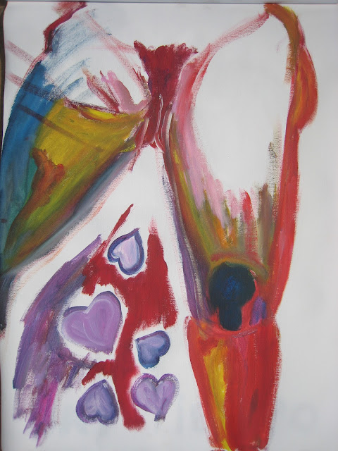 Pintura que muestra fluidos de amor emanando de la vagina, obra de Emebezeta