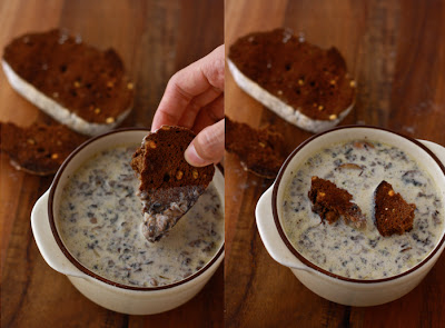 Homemade mushroom soup by Season with Spice, served with vollkornbrot bread