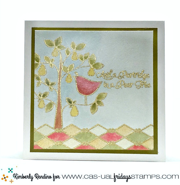 watercolor | heat embossing | partridge in a pear tree | cas-ual fridays | clear stamps | kimpletekreativity.blogspot.com | handmade card | cardmaking | holiday | christmas 