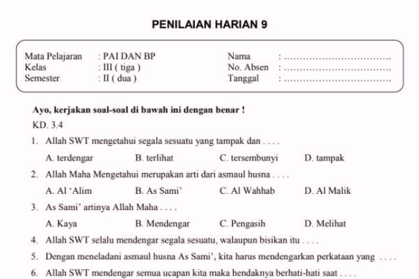 Contoh Soal Hots Pai Sd Kurikulum 2013