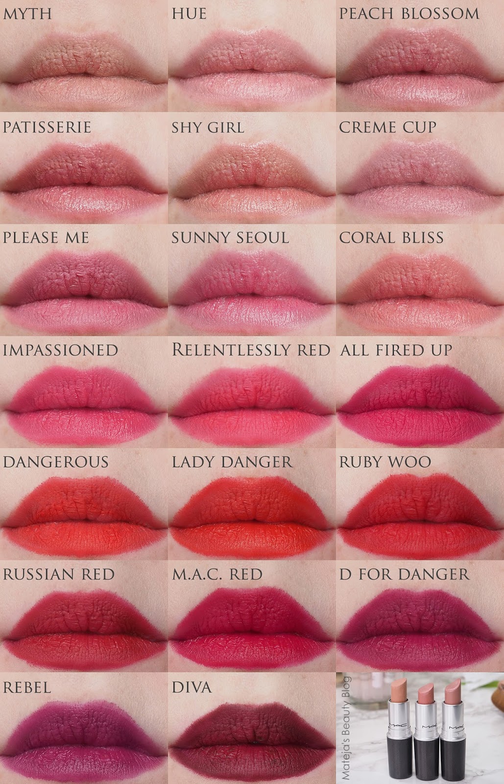 Verwonderend 20 Mac lipsticks swatched plus their dupes - Mateja's Beauty Blog GR-76