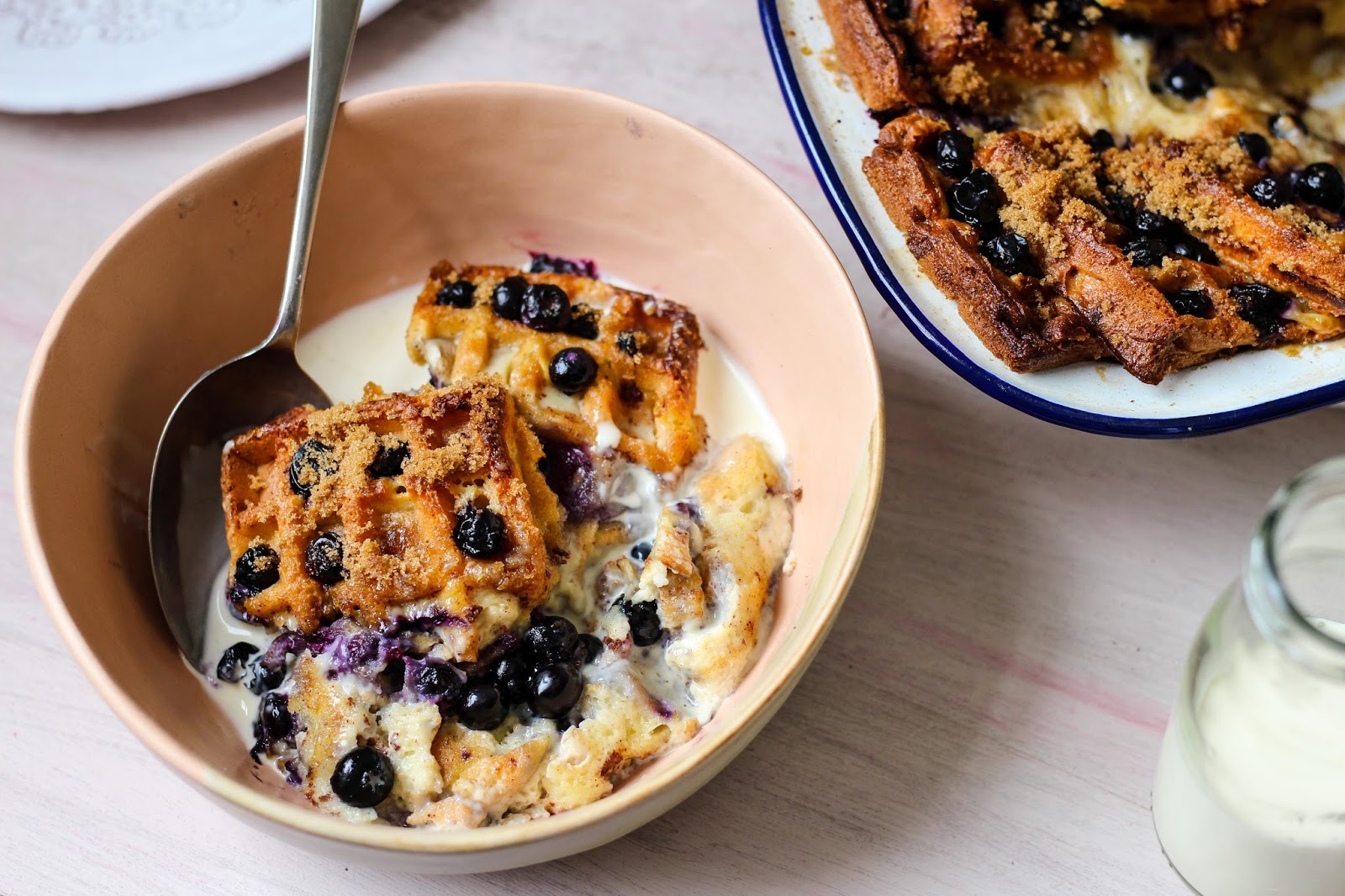 The Spoon and Whisk Blueberry Cinnamon Waffle Pudding