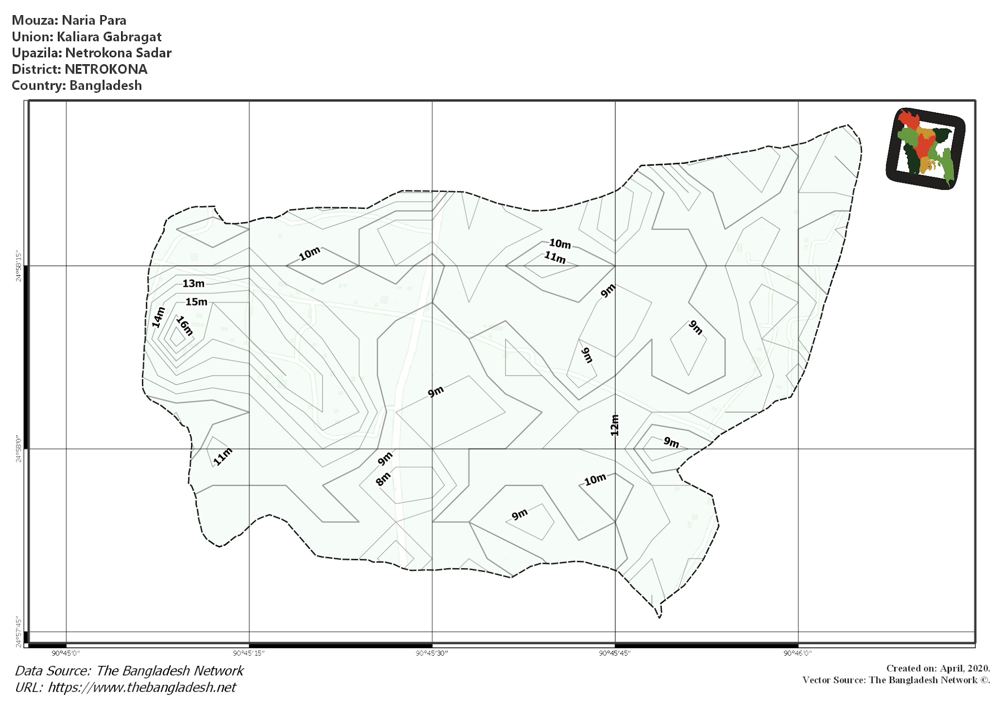 Map of Naria Para Mouza of Netrokona Sadar Upazila, NETROKONA, Bangladesh.