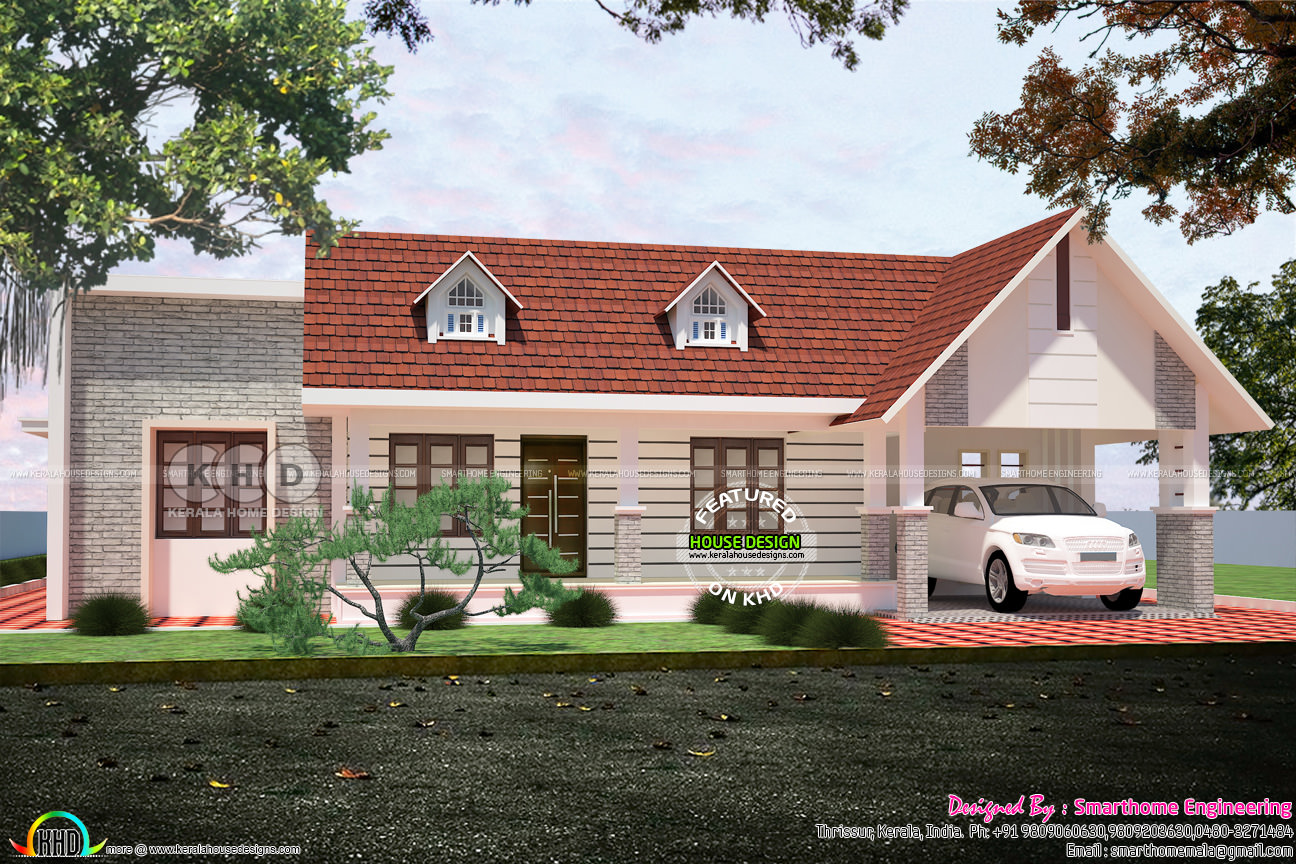 Single Storied 4 Bed Room Villa With Dormer Window Kerala Home
