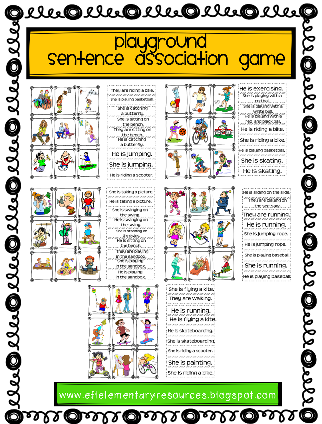 EFL Elementary Teachers Playground, Recess, Park Verbs