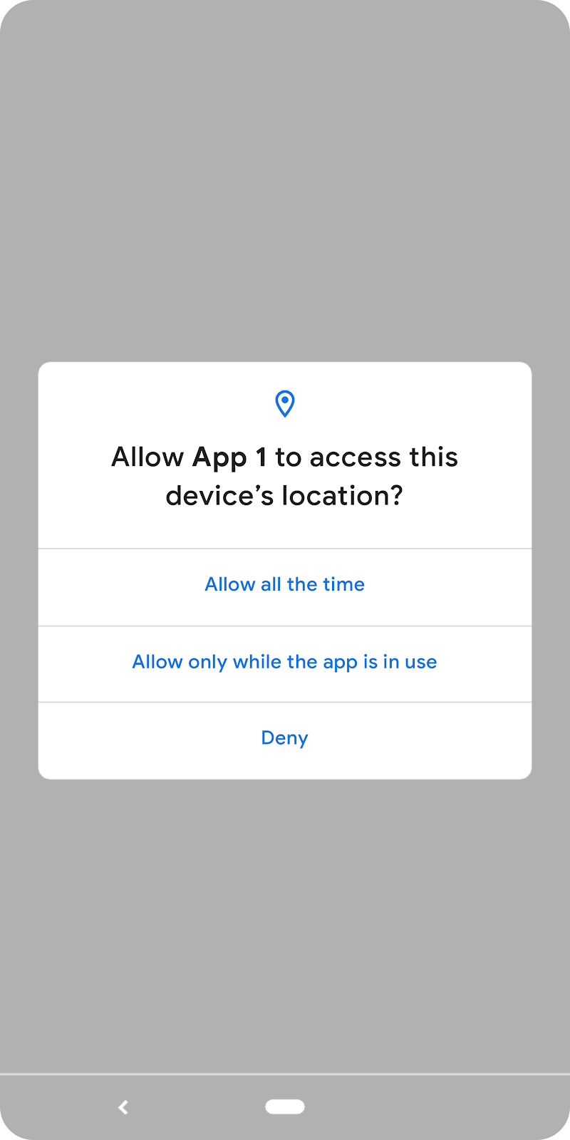   pantalla de notificación: permite que la aplicación 1 acceda a la ubicación del dispositivo. 