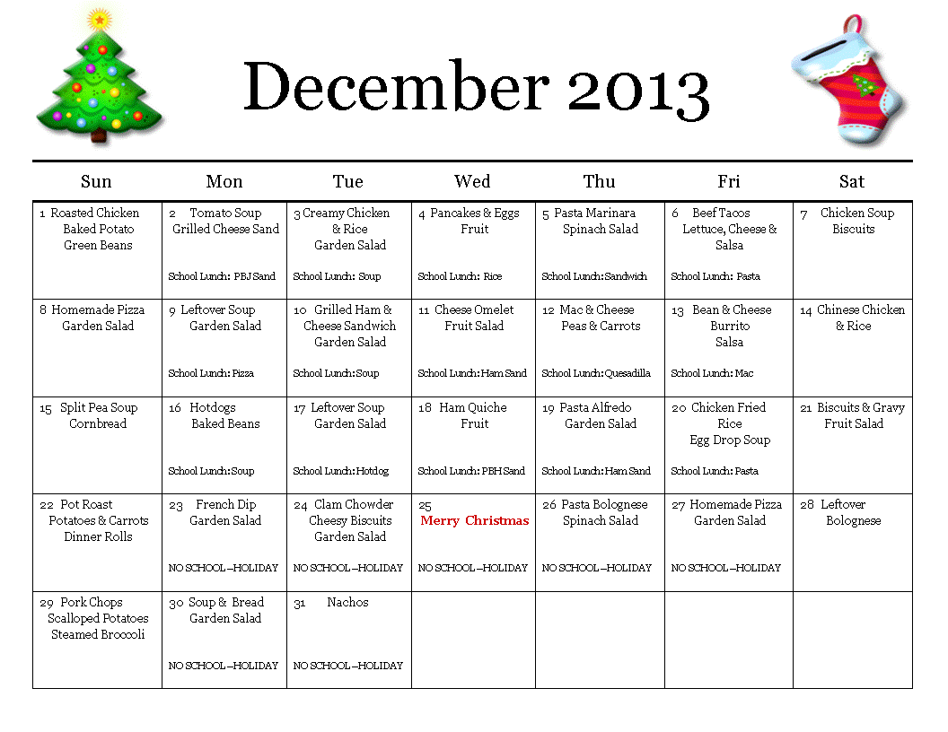 Thrifty Mom In Boise Monthly Meal Planner December Thrifty Mom In Boise Monthly Meal Planner December