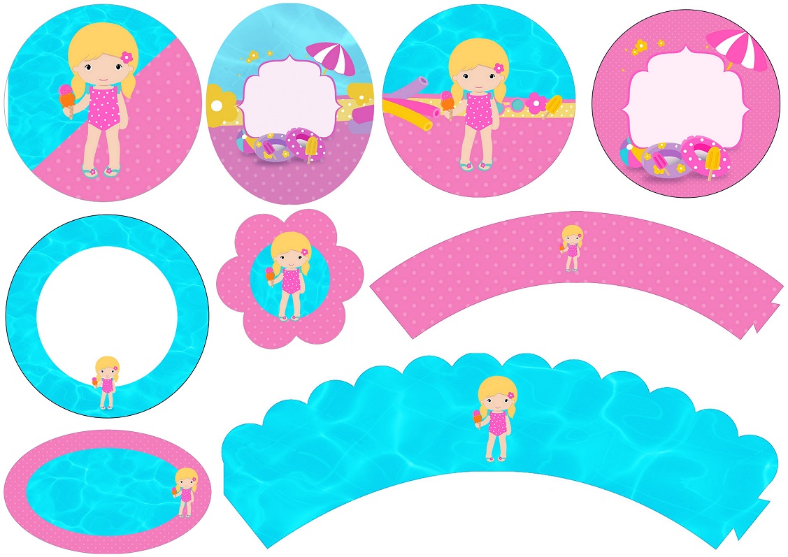 Blondie Girl Pool Party Free Printable Wrappers and Toppers for