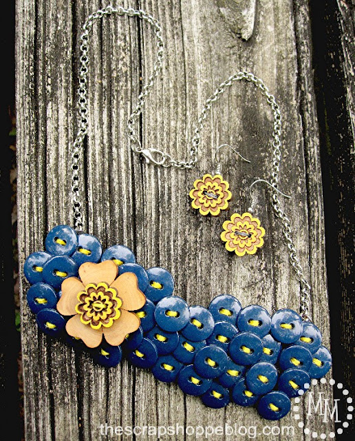 button bib necklace with matching button earrings