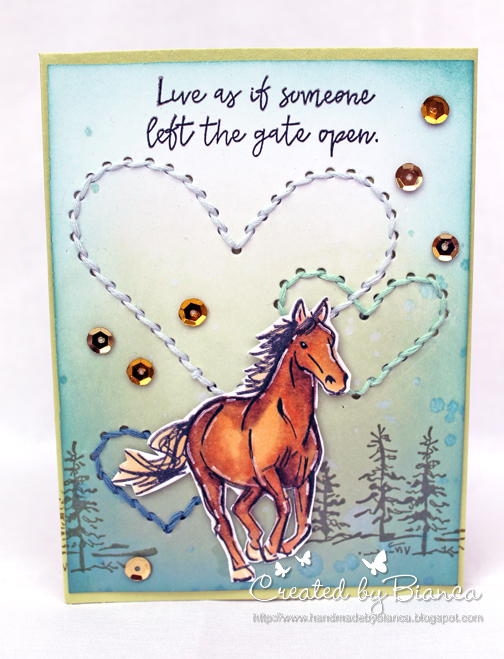 Handmade By Bianca Eine Karte Fur Pferdefreunde Gestickt Auf Papier