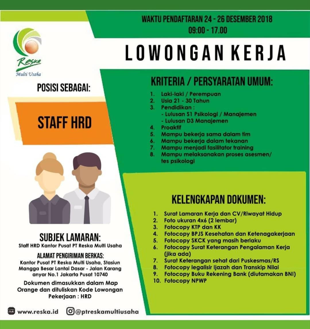 Terminalhrd Lowongan Kerja Pt Reska Multi Usaha 2019